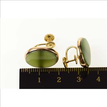14K Oval Nephrite Jade Cabochon Screw Back Yellow Gold Earrings