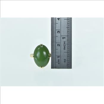 14K Oval Nephrite Vintage Cabochon Statement Yellow Gold Ring, Size 8.25
