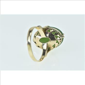 14K Oval Nephrite Vintage Cabochon Statement Yellow Gold Ring, Size 8.25