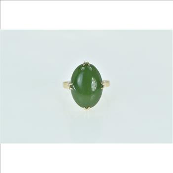 14K Oval Nephrite Vintage Cabochon Statement Yellow Gold Ring, Size 8.25