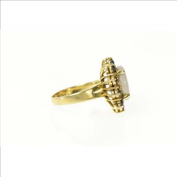 14K Oval Opal Diamond Sapphire Cocktail Yellow Gold Ring, Size 5.5
