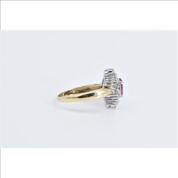 14K Oval Pink Topaz Diamond Halo Engagement Yellow Gold Ring, Size 6