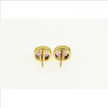 14K Oval Purple Tourmaline Stud Yellow Gold Earrings