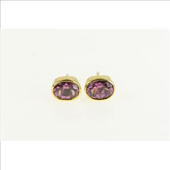 14K Oval Purple Tourmaline Stud Yellow Gold Earrings