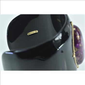 14K Oval Pyritic Sugilite Black Resin Cuff Yellow Gold Bracelet 7