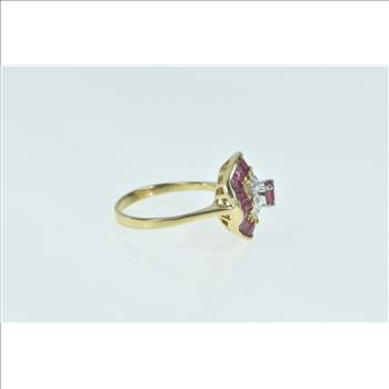14K Oval Ruby Diamond Ballerina Halo Statement Yellow Gold Ring, Size 8