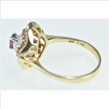 14K Oval Ruby Diamond Ballerina Halo Statement Yellow Gold Ring, Size 8
