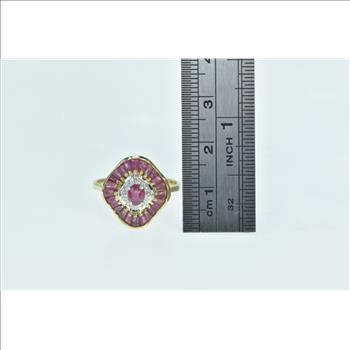 14K Oval Ruby Diamond Ballerina Halo Statement Yellow Gold Ring, Size 8