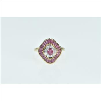 14K Oval Ruby Diamond Ballerina Halo Statement Yellow Gold Ring, Size 8