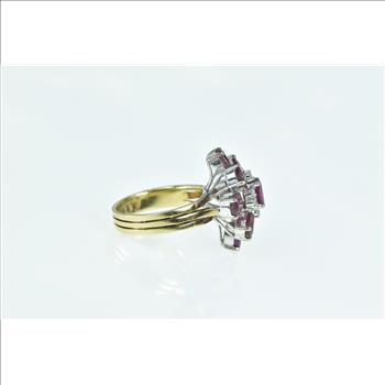 14K Oval Ruby Diamond Ornate Cluster Cocktail Yellow Gold Ring, Size 7.25
