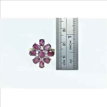 14K Oval Ruby Diamond Ornate Cluster Cocktail Yellow Gold Ring, Size 7.25