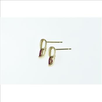 14K Oval Ruby Diamond Vintage Statement Stud Yellow Gold Earrings