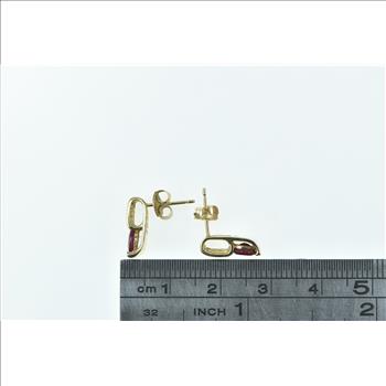 14K Oval Ruby Diamond Vintage Statement Stud Yellow Gold Earrings