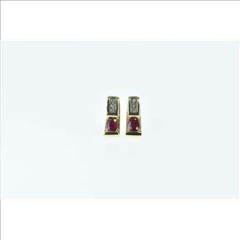 14K Oval Ruby Diamond Vintage Statement Stud Yellow Gold Earrings