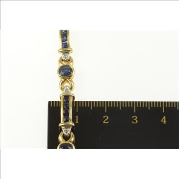 14K Oval Sapphire Bar Diamond Statement Tennis Yellow Gold Bracelet 6.5