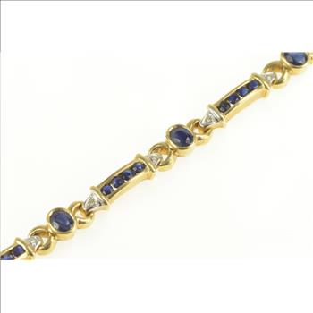 14K Oval Sapphire Bar Diamond Statement Tennis Yellow Gold Bracelet 6.5