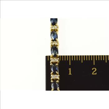 14K Oval Sapphire Diamond Accent Tennis Yellow Gold Bracelet 6.75