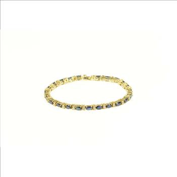 14K Oval Sapphire Diamond Accent Tennis Yellow Gold Bracelet 6.75
