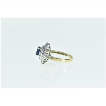 14K Oval Sapphire Diamond Halo Cocktail Yellow Gold Ring, Size 7.25