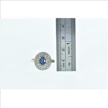 14K Oval Sapphire Diamond Halo Cocktail Yellow Gold Ring, Size 7.25