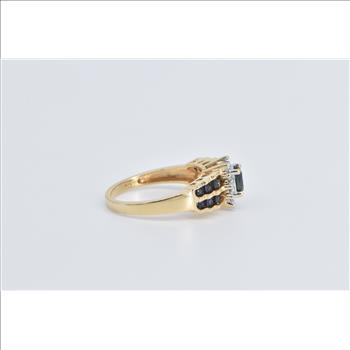14K Oval Sapphire Diamond Halo Engagement Yellow Gold Ring, Size 7