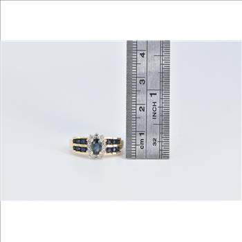 14K Oval Sapphire Diamond Halo Engagement Yellow Gold Ring, Size 7