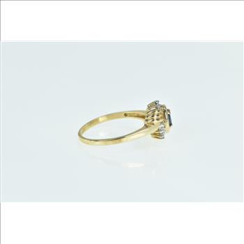 14K Oval Sapphire Diamond Halo Vintage Bypass Yellow Gold Ring, Size 8