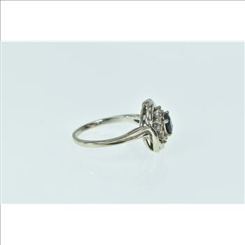 14K Oval Sapphire Diamond Halo Vintage White Gold Ring, Size 8.5