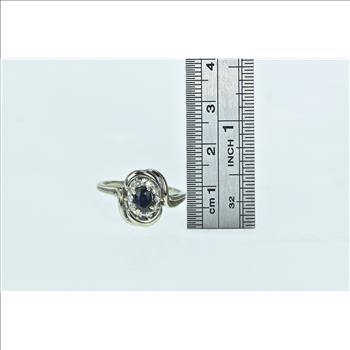 14K Oval Sapphire Diamond Halo Vintage White Gold Ring, Size 8.5