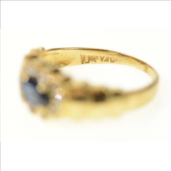 14K Oval Sapphire Diamond Scalloped Halo Yellow Gold Ring, Size 4.5