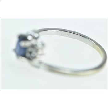 14K Oval Sapphire Diamond Vintage Engagement White Gold Ring, Size 5