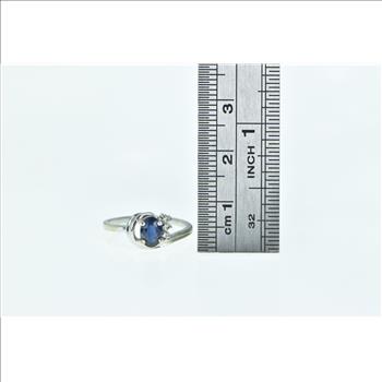 14K Oval Sapphire Diamond Vintage Engagement White Gold Ring, Size 5