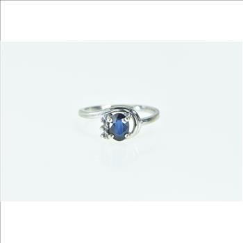 14K Oval Sapphire Diamond Vintage Engagement White Gold Ring, Size 5