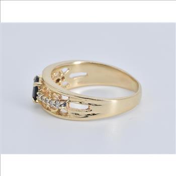 14K Oval Sapphire Dimaond Accent Vintage Yellow Gold Ring, Size 8
