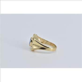 14K Oval Sim. Sapphire CZ X Criss Cross Fashion Yellow Gold Ring, Size 4