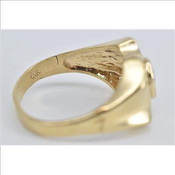 14K Oval Sim. Sapphire CZ X Criss Cross Fashion Yellow Gold Ring, Size 4