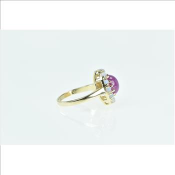 14K Oval Syn. Star Ruby Opal Halo Statement Yellow Gold Ring, Size 5