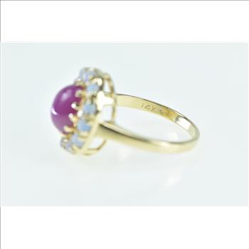 14K Oval Syn. Star Ruby Opal Halo Statement Yellow Gold Ring, Size 5