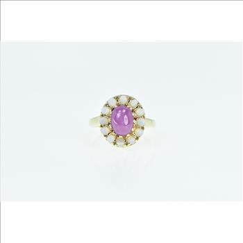 14K Oval Syn. Star Ruby Opal Halo Statement Yellow Gold Ring, Size 5