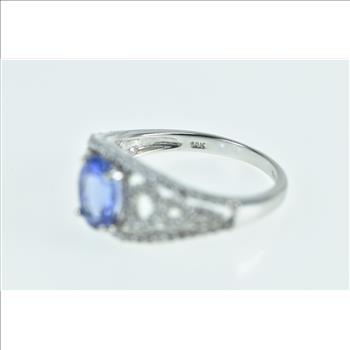 14K Oval Tanzanite Diamond Engagement White Gold Ring, Size 7.25