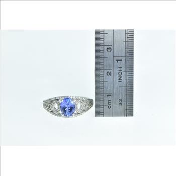 14K Oval Tanzanite Diamond Engagement White Gold Ring, Size 7.25