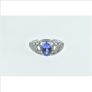 14K Oval Tanzanite Diamond Engagement White Gold Ring, Size 7.25