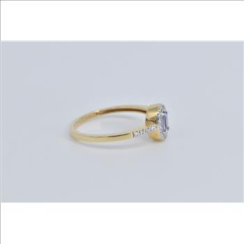 14K Oval Tanzanite Diamond Halo Engagement Yellow Gold Ring, Size 10.25