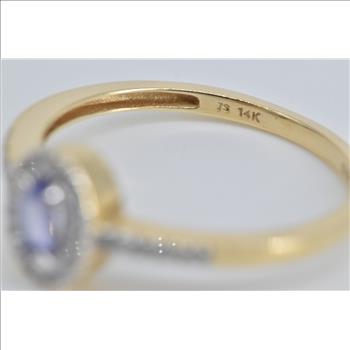 14K Oval Tanzanite Diamond Halo Engagement Yellow Gold Ring, Size 10.25