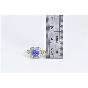 14K Oval Tanzanite Diamond Halo Princess Accent White Gold Ring, Size 6