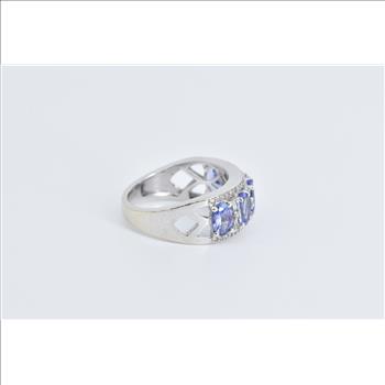 14K Oval Tanzanite Natural Diamond Statement Band White Gold Ring, Size 7