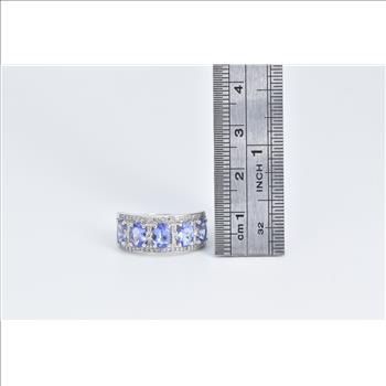 14K Oval Tanzanite Natural Diamond Statement Band White Gold Ring, Size 7