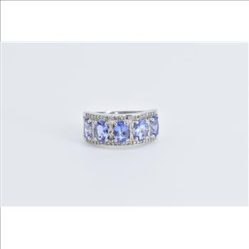 14K Oval Tanzanite Natural Diamond Statement Band White Gold Ring, Size 7