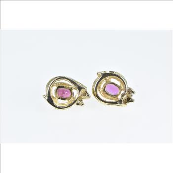 14K Oval Tourmaline Diamond Cluster Stud Yellow Gold Earrings