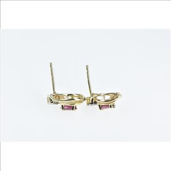14K Oval Tourmaline Diamond Cluster Stud Yellow Gold Earrings